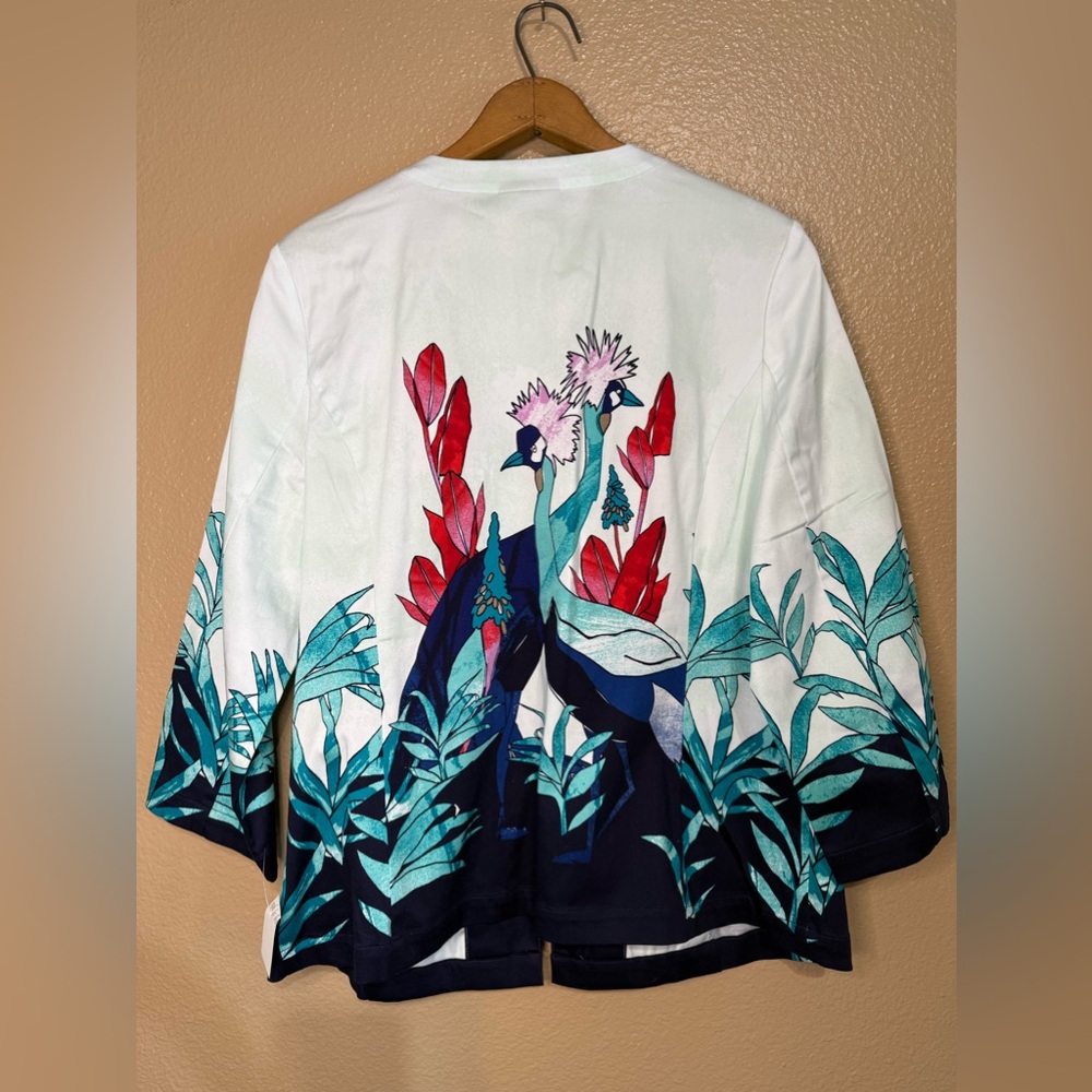 Chicos Floral Asian Watercolor Jacket Lightweight Open Tunic Cotton Travel NWT 1 - Picture 5 of 14